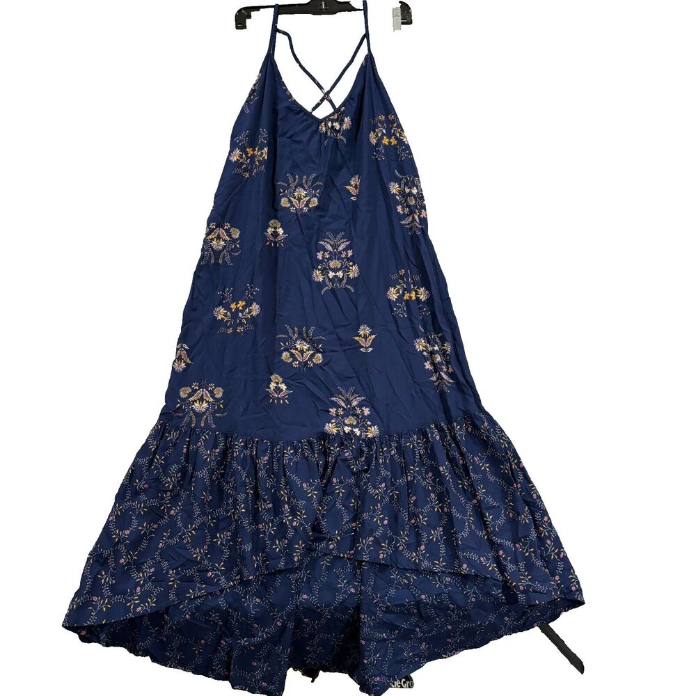 Ana a New Approach Hi Low Dress Spaghetti Straps M Sage Floral Navy